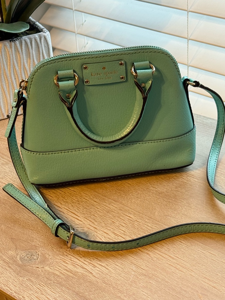 Kate Spade Mint Green Leather Dome Satchel With Silver Hardware